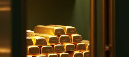 Gold bars and coins in secure storage compartments